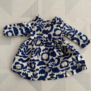 Hanna Andersson Baby Button Front Woven Flannel Dress Floral Blue Petals 6-12 70